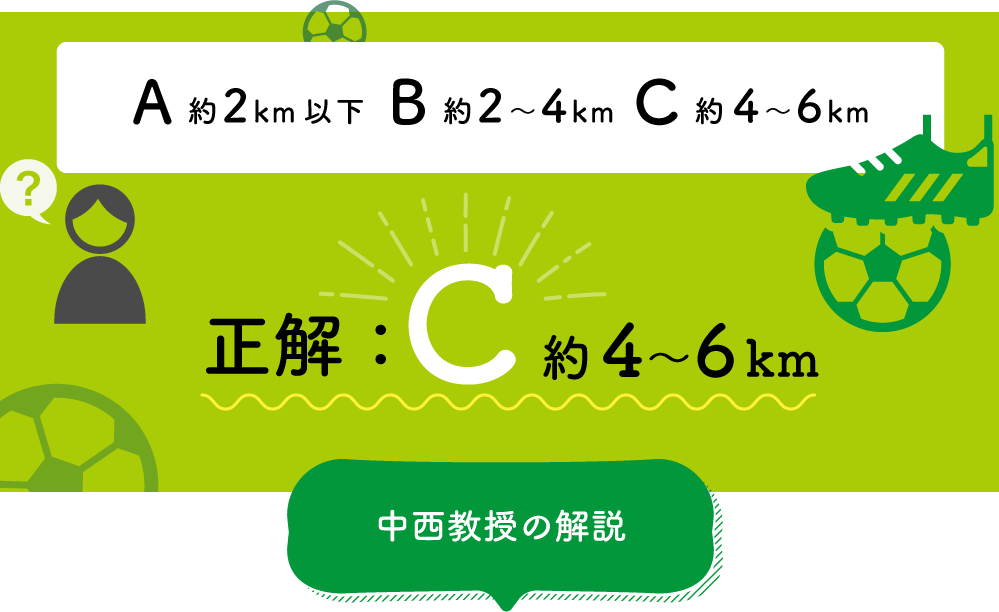 A約2km以下、B約2～4km、C約4～6km　正解：C約4～6km　以下中西教授の解説